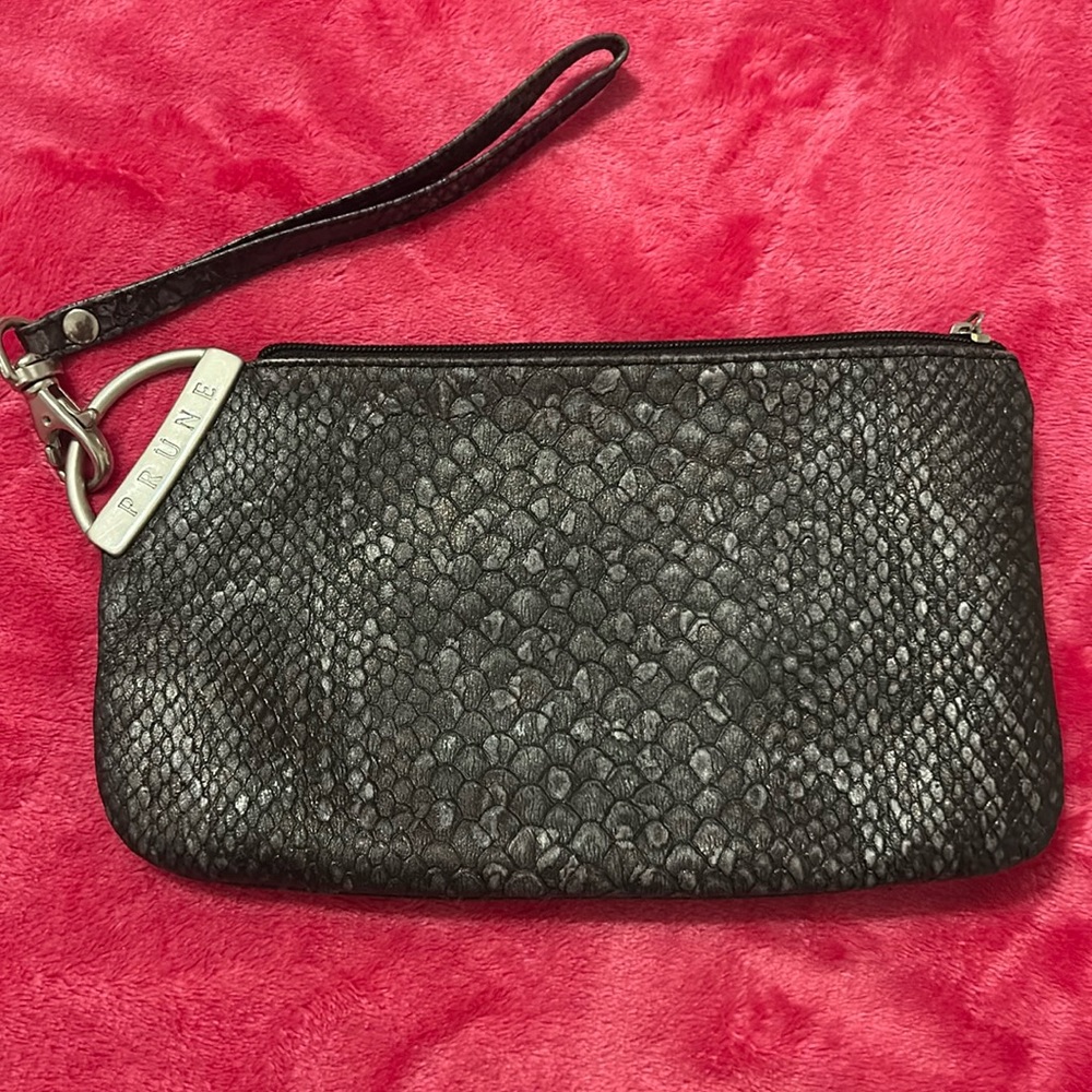 Prune Black Snakeskin Embossed Wristlet Purse